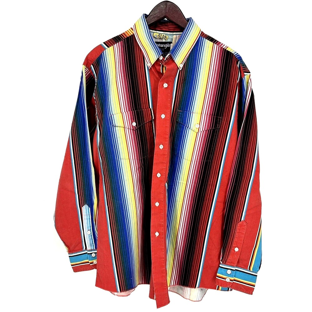 Wrangler X-Long Tails Western Rodeo Striped Cowboy Shirt 17.5-35 Vintage EUC - Picture 3 of 9